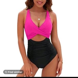 Blooming Jelly Pink and Black Swimsuit Pushup And Tummy Control NWT Size XL